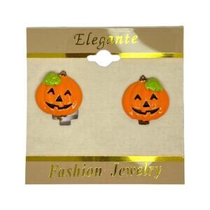 Vintage pumpkin jack-o’-lantern Metal enamel earrings clip on
